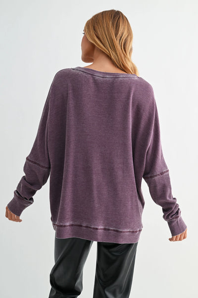 tied to perfection waffle knit top | dark plum