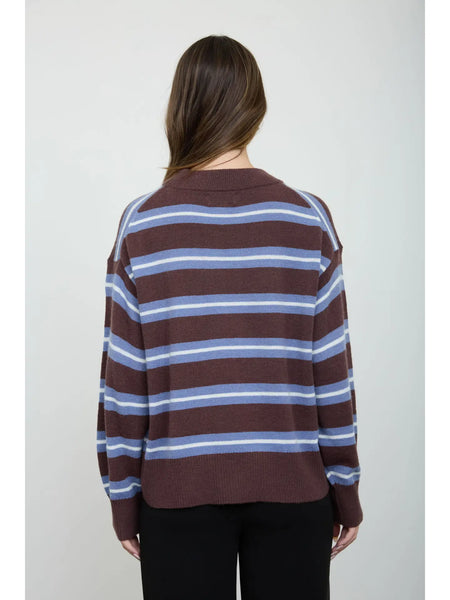 signature style striped relaxed knit pullover | brown + blue