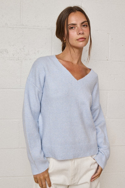 in the meantime brushed knit sweater | powder blue