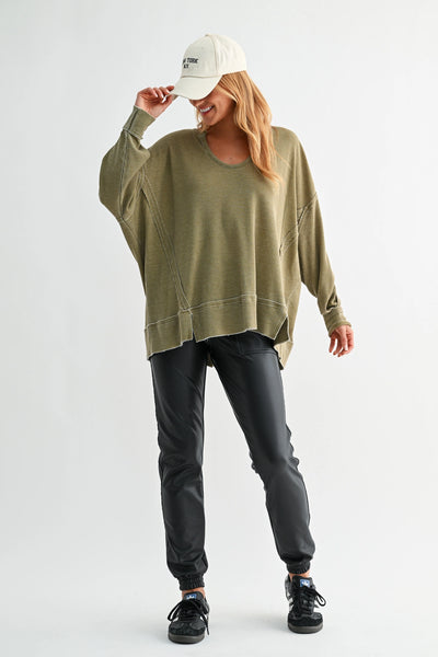 dream about you oversized waffle knit top | camo green
