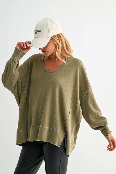 dream about you oversized waffle knit top | camo green
