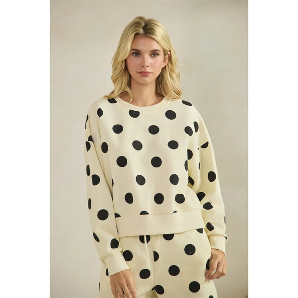 dots for days polka dot crewneck sweatshirt | cream + black