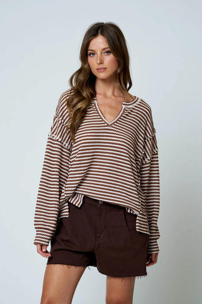 shifting my focus striped knit top | brown