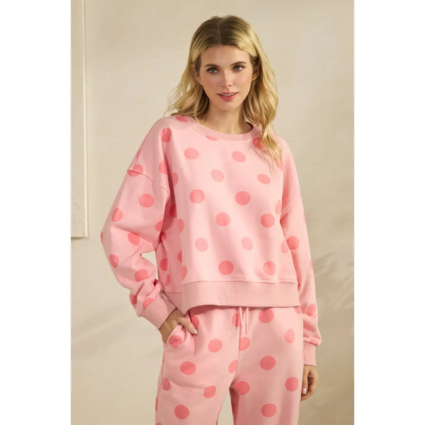 dots for days polka dot crewneck sweatshirt | pink + pink