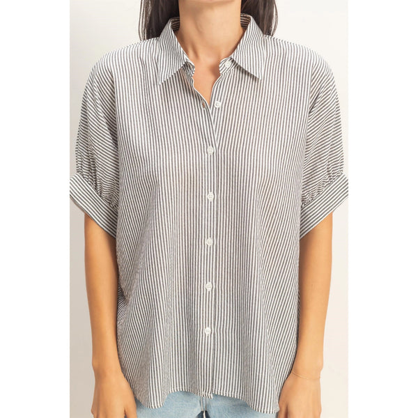 keep it cute striped button up top | black + cream