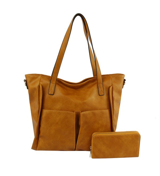 leather tote bag + wallet | mustard