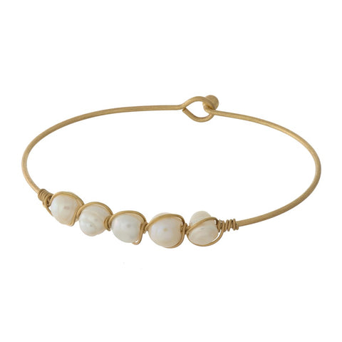 pearl bangle bracelet | gold