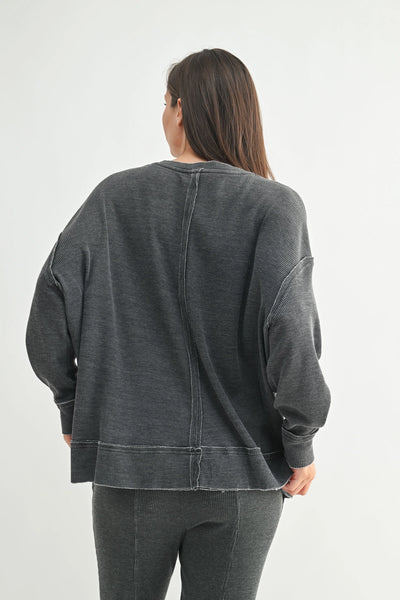 dream about you oversized waffle knit top | black