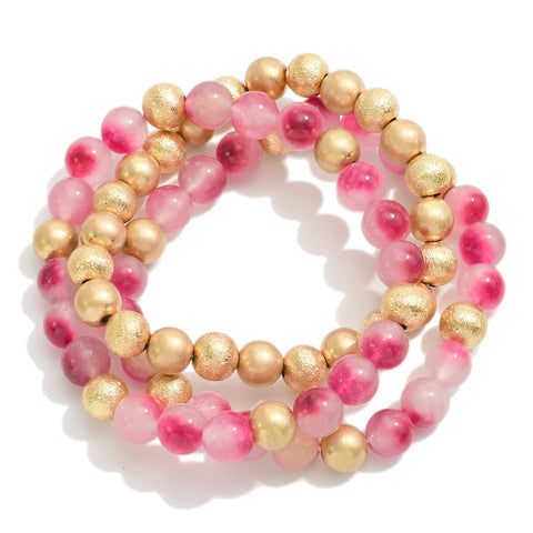 set/three beaded bracelets | pink