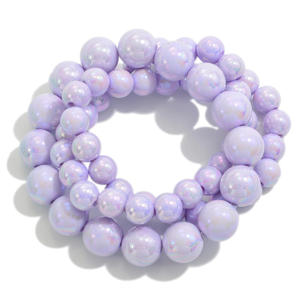set/three pearlescent beaded bracelets | lavender