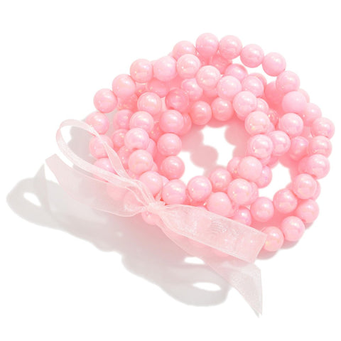 set/five pearlescent beaded bracelets | pink