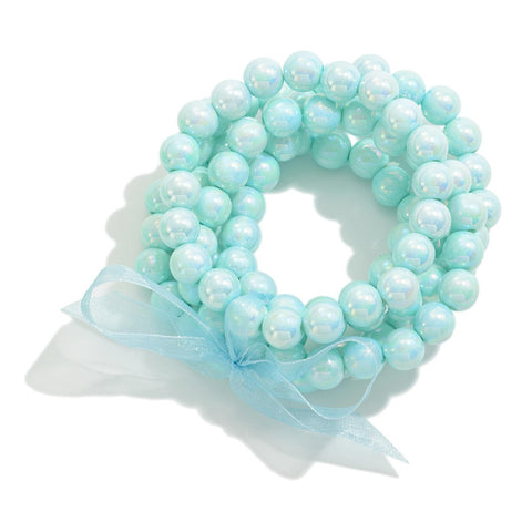 set/five pearlescent beaded bracelets | turquoise