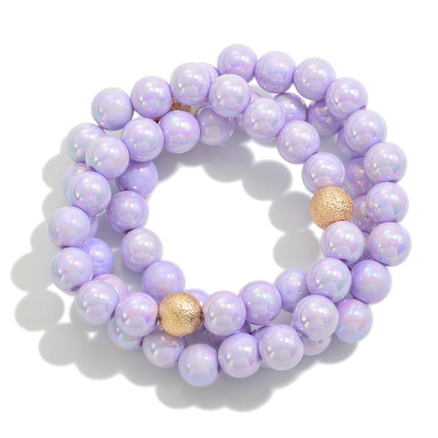 set/3 pearlescent beaded bracelets | lavender