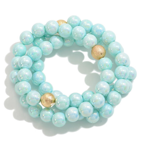 set/3 pearlescent beaded bracelets | turquoise