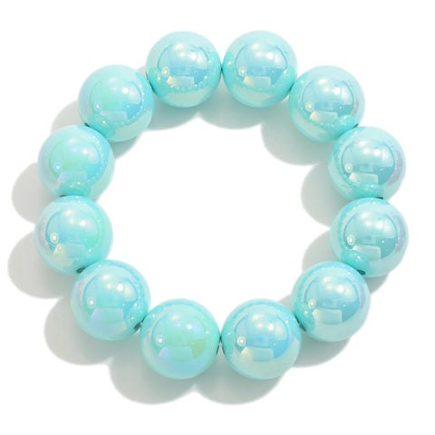 chunky pearlescent beaded bracelet | turquoise