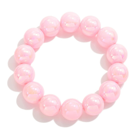 chunky pearlescent beaded bracelet | pink