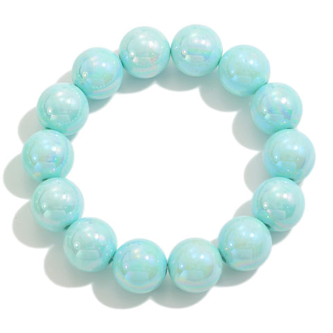 chunky pearlescent beaded bracelet | turquoise