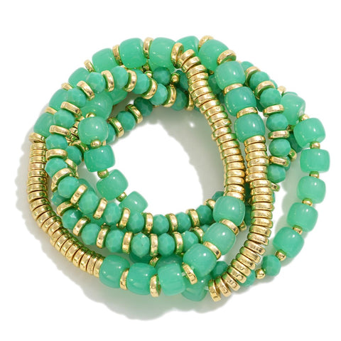 set/five beaded bracelets | green
