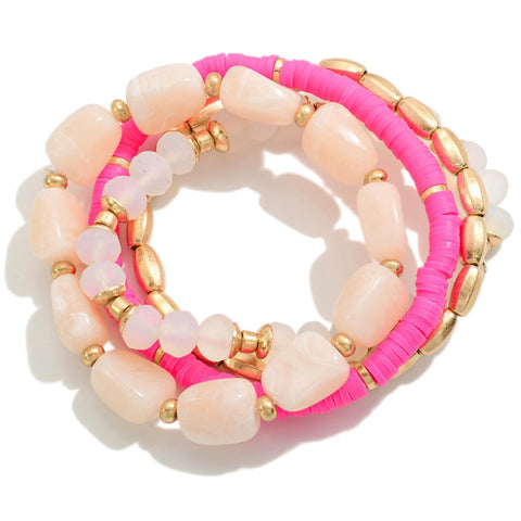 set/four beaded bracelets | hot pink