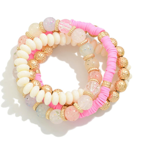 set/four beaded bracelets | pink