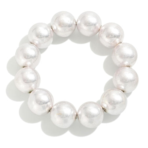 chunky pearlescent beaded bracelet | silver