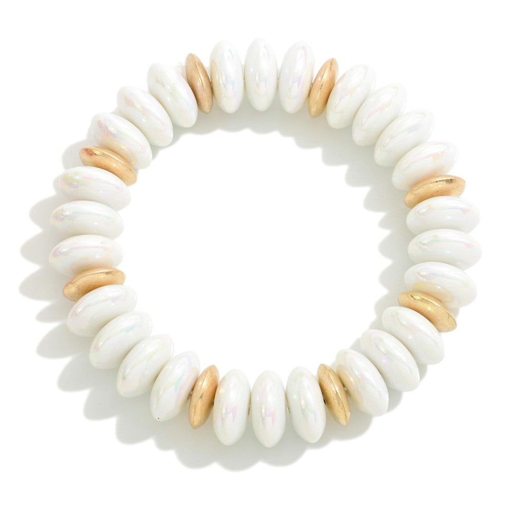 pearlescent rondelle beaded bracelet | white