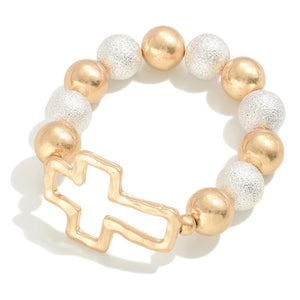 cross chunky beaded bracelet | gold + silver