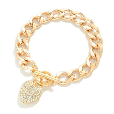 chain link bracelet + pave heart | gold