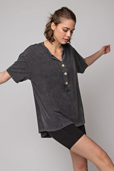 auto pilot mineral wash henley | black