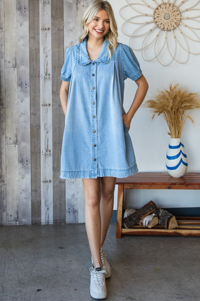worth the view button down denim dress | medium wash