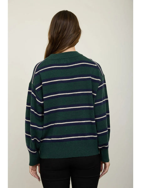 signature style striped relaxed knit pullover | green + navy