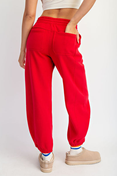softly stated fleece cocoon joggers | true red