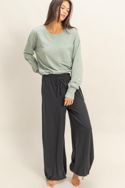 slow sundays wide leg lounge pants | black