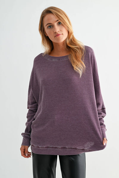 tied to perfection waffle knit top | dark plum