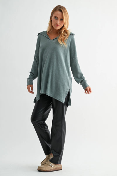 push the limits oversized waffle knit top | silky pine