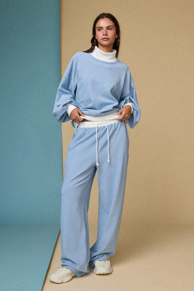 keep it straight striped mock neck + pant set | blue