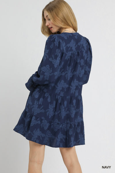 set the tone jacquard tiered babydoll dress | navy