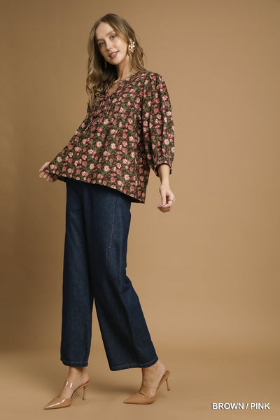 softly stated vintage floral pintuck top | brown + pink