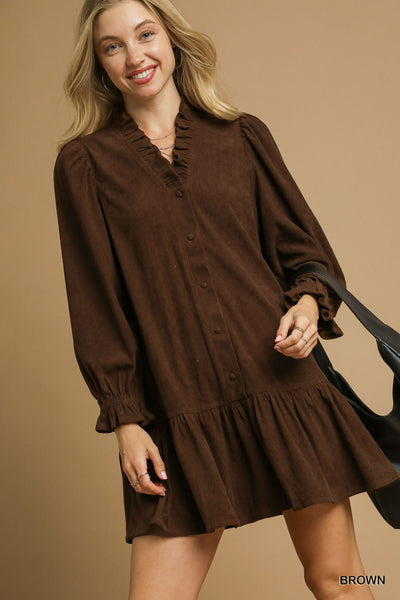 taking it all in corduroy dress | brown