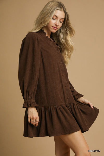 taking it all in corduroy dress | brown