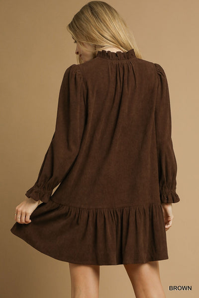 taking it all in corduroy dress | brown