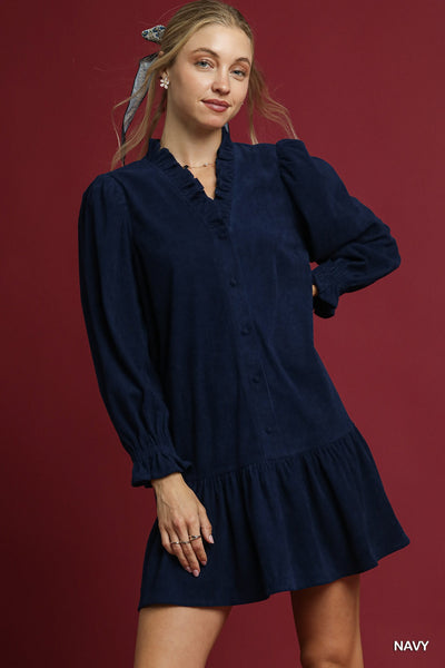 taking it all in corduroy dress | navy