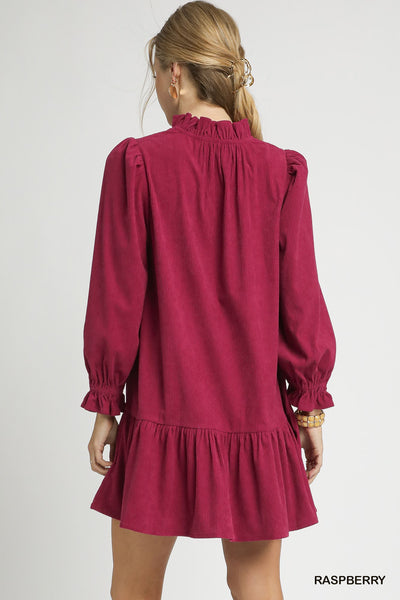 taking it all in corduroy dress | raspberry
