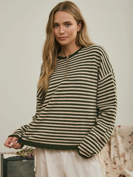 watch her work striped button henley | olive