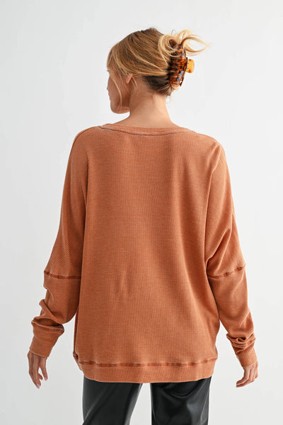 tied to perfection waffle knit top | burnt amber