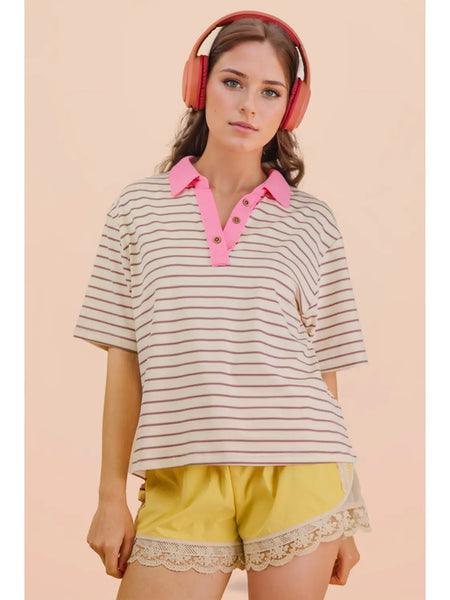 on the edge oversized striped knit top | white mix
