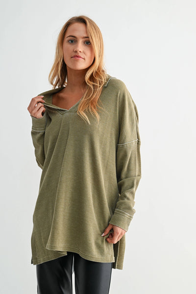 push the limits oversized waffle knit top | camo green