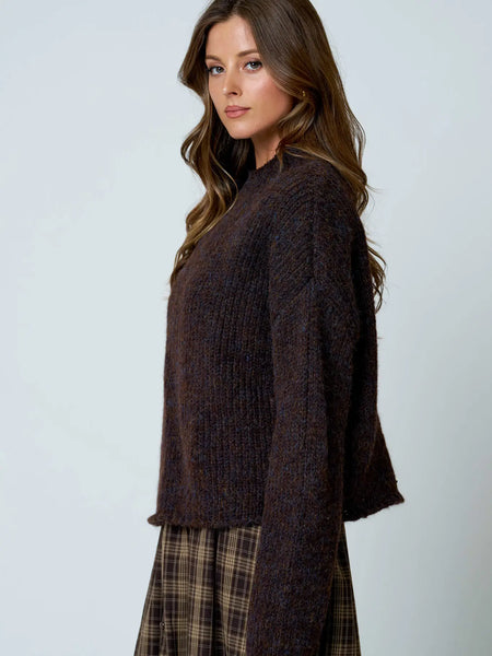 got it handled mock neck oversized knit sweater | brown