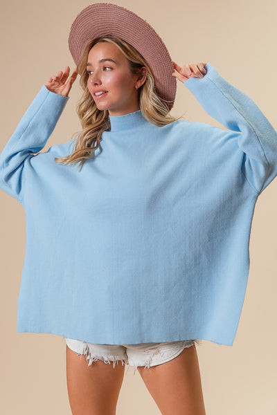 classic delight mock neck sweater | light blue