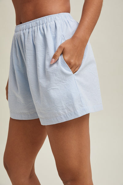 all my devotion striped shorts | sky + white